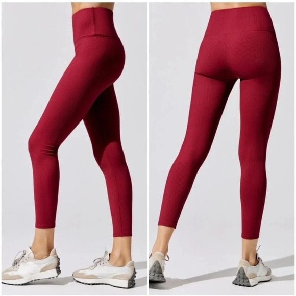 Carbon38 Ribbed 7/8 Legging in Red Size Small - Picture 2 of 12